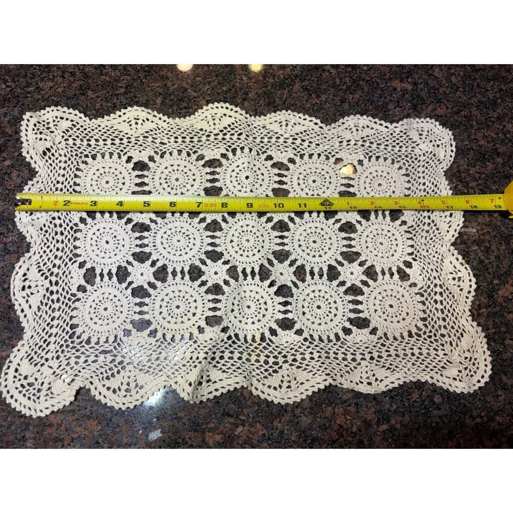 Vintage Handmade Crochet Rectangle Doily Cream 17